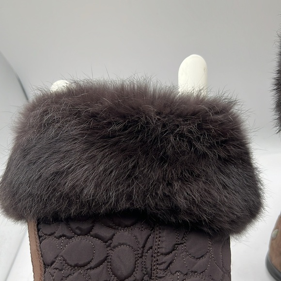Coach Women's Talen Boot Size 8.5 Brown Suede Signature Quilted Nylon Rabbit Fur - Picture 9 of 12